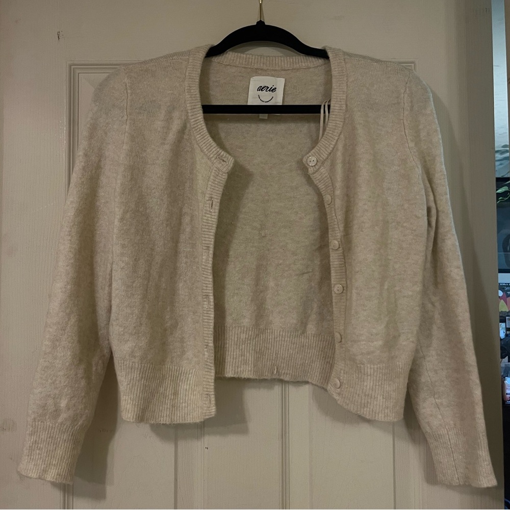 Aerie Cropped Button Up Sweater